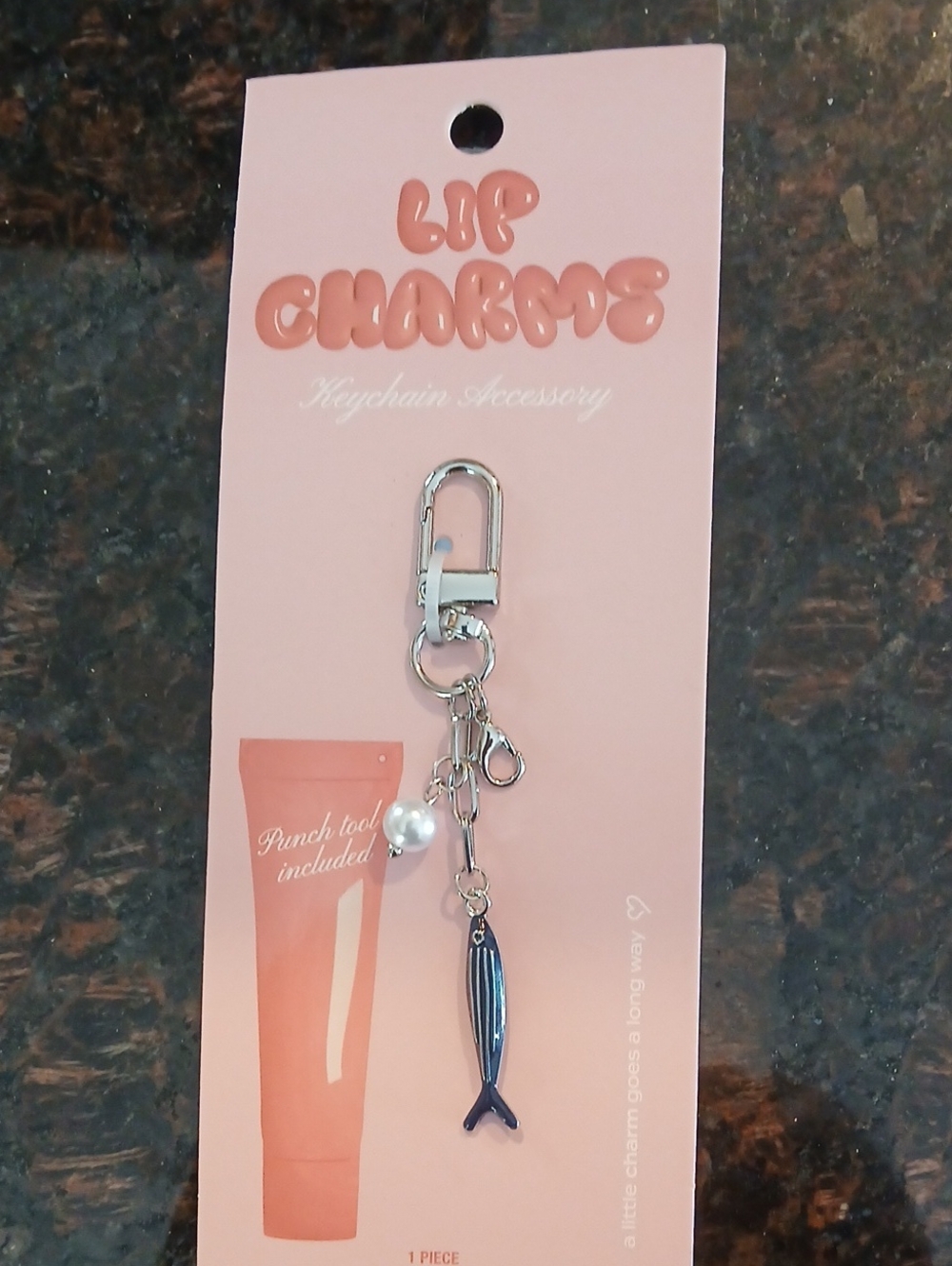 Pink Keychain with Blue Fish Charm